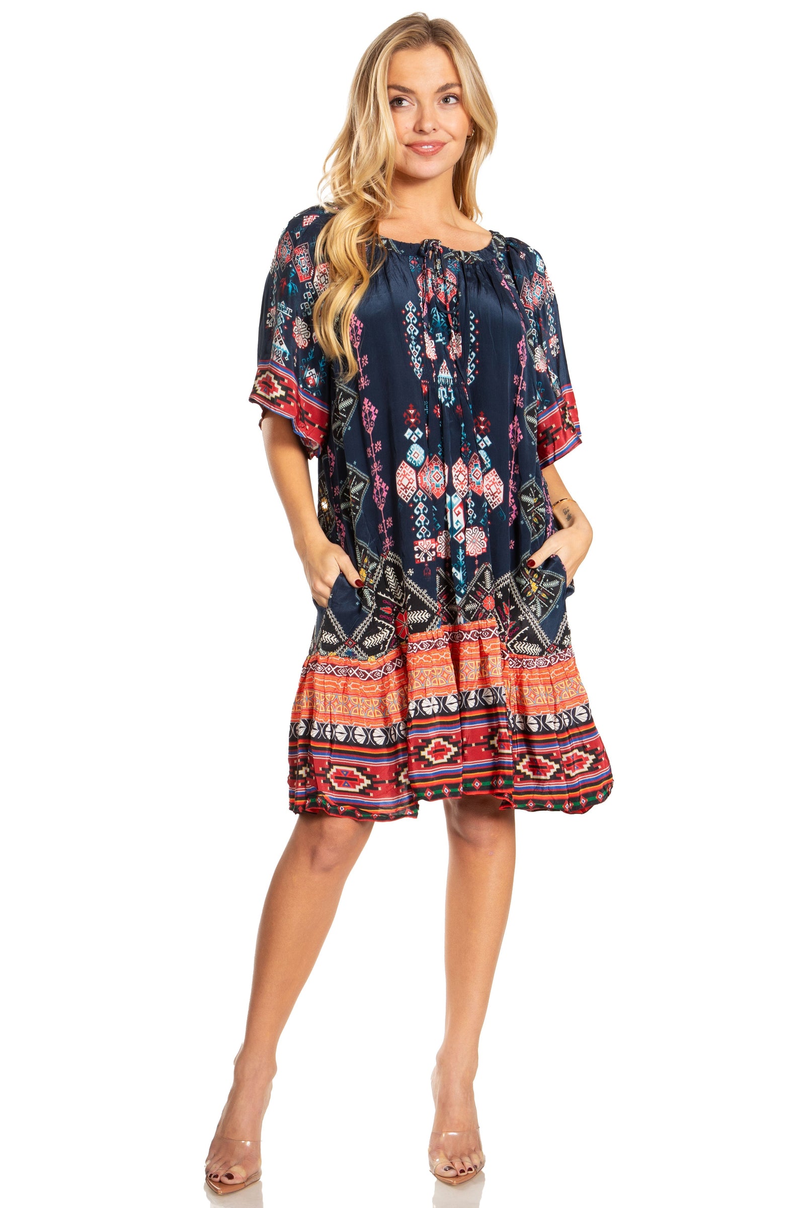 Vestido bohemio de verano informal con estampado floral de manga corta para cóctel de Sakkas Eliza para mujer