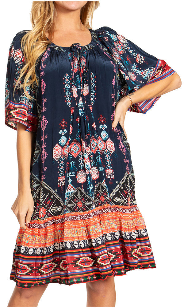 Vestido bohemio de verano informal con estampado floral de manga corta para cóctel de Sakkas Eliza para mujer