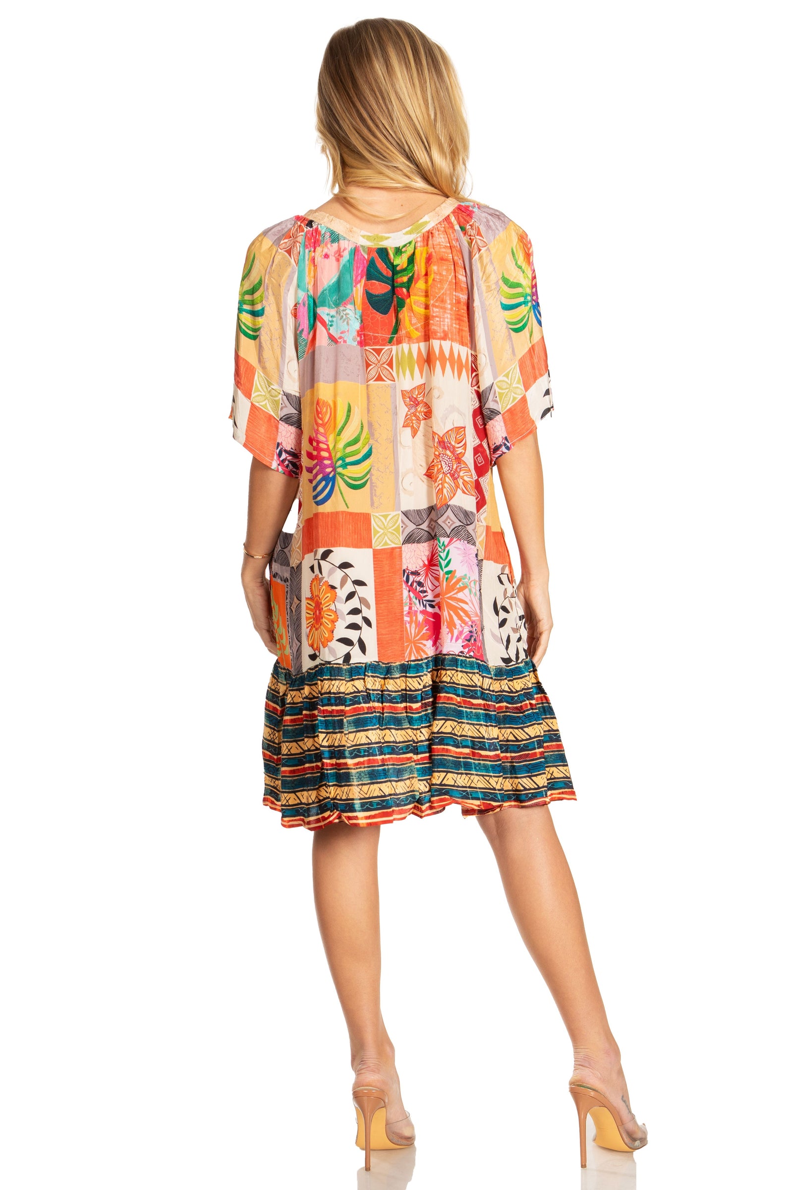 Vestido bohemio de verano informal con estampado floral de manga corta para cóctel de Sakkas Eliza para mujer