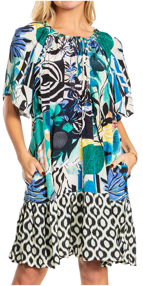 Vestido bohemio de verano informal con estampado floral de manga corta para cóctel de Sakkas Eliza para mujer
