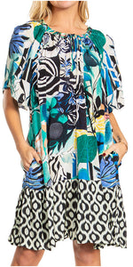 Vestido bohemio de verano informal con estampado floral de manga corta para cóctel de Sakkas Eliza para mujer