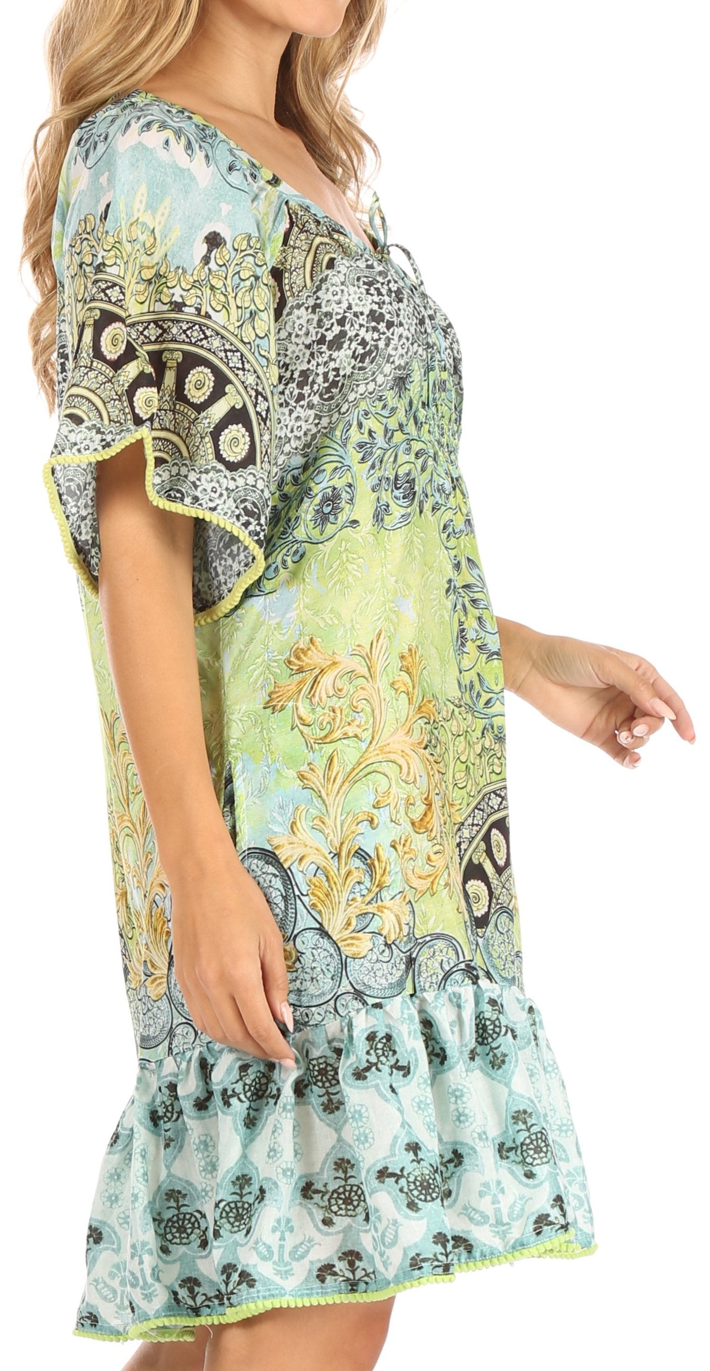 Vestido bohemio de verano informal con estampado floral de manga corta para cóctel de Sakkas Eliza para mujer