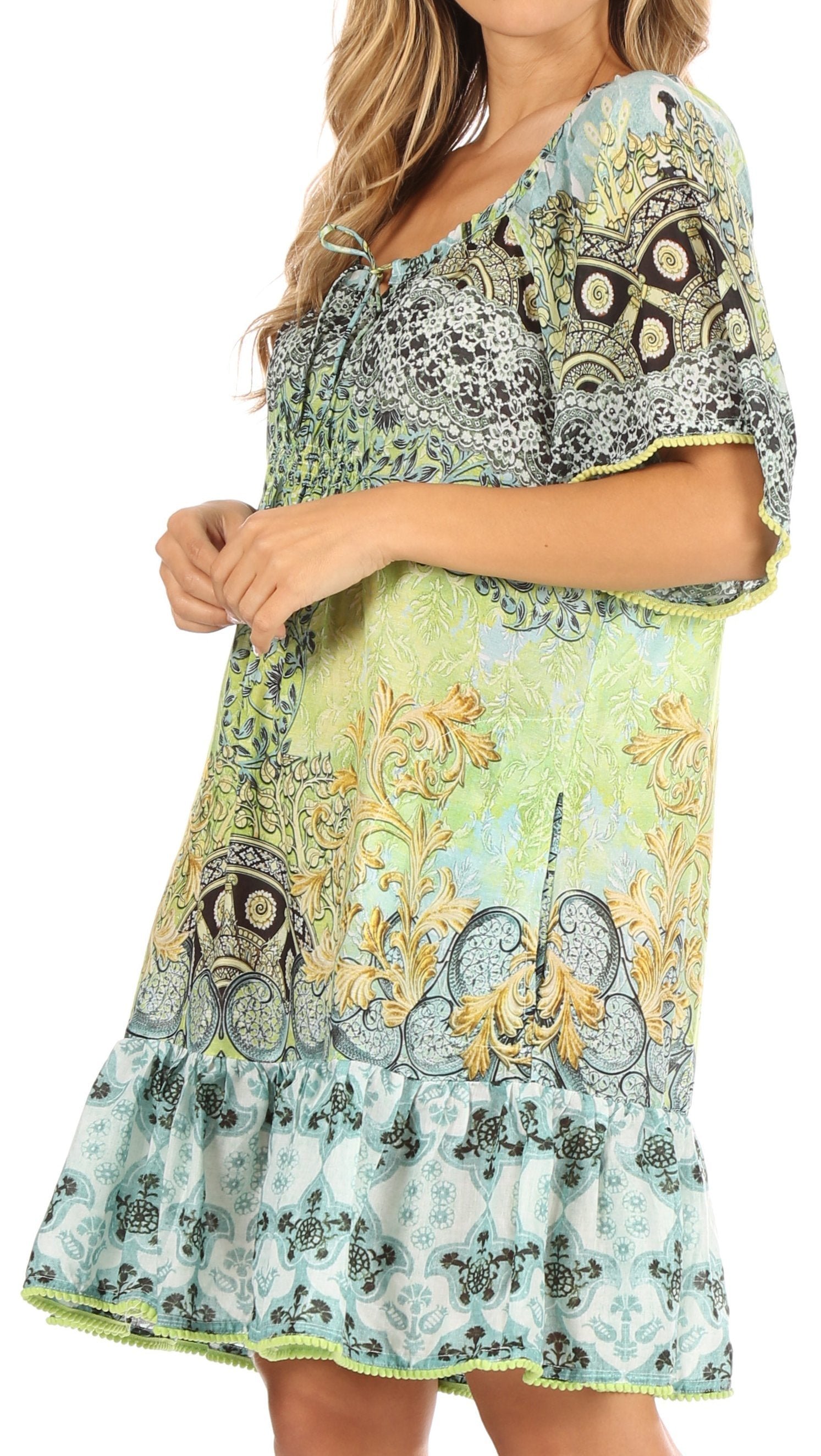 Vestido bohemio de verano informal con estampado floral de manga corta para cóctel de Sakkas Eliza para mujer