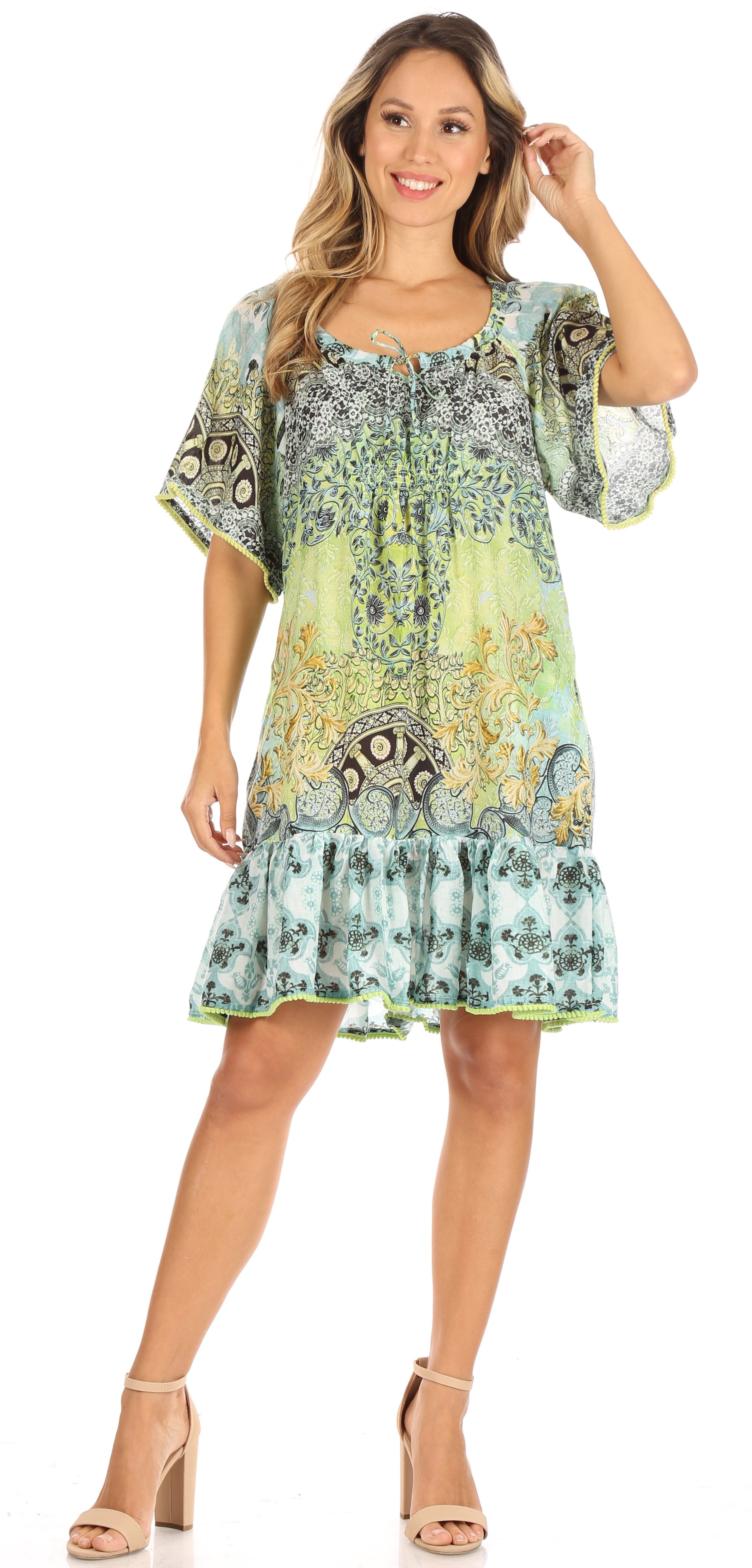 Vestido bohemio de verano informal con estampado floral de manga corta para cóctel de Sakkas Eliza para mujer