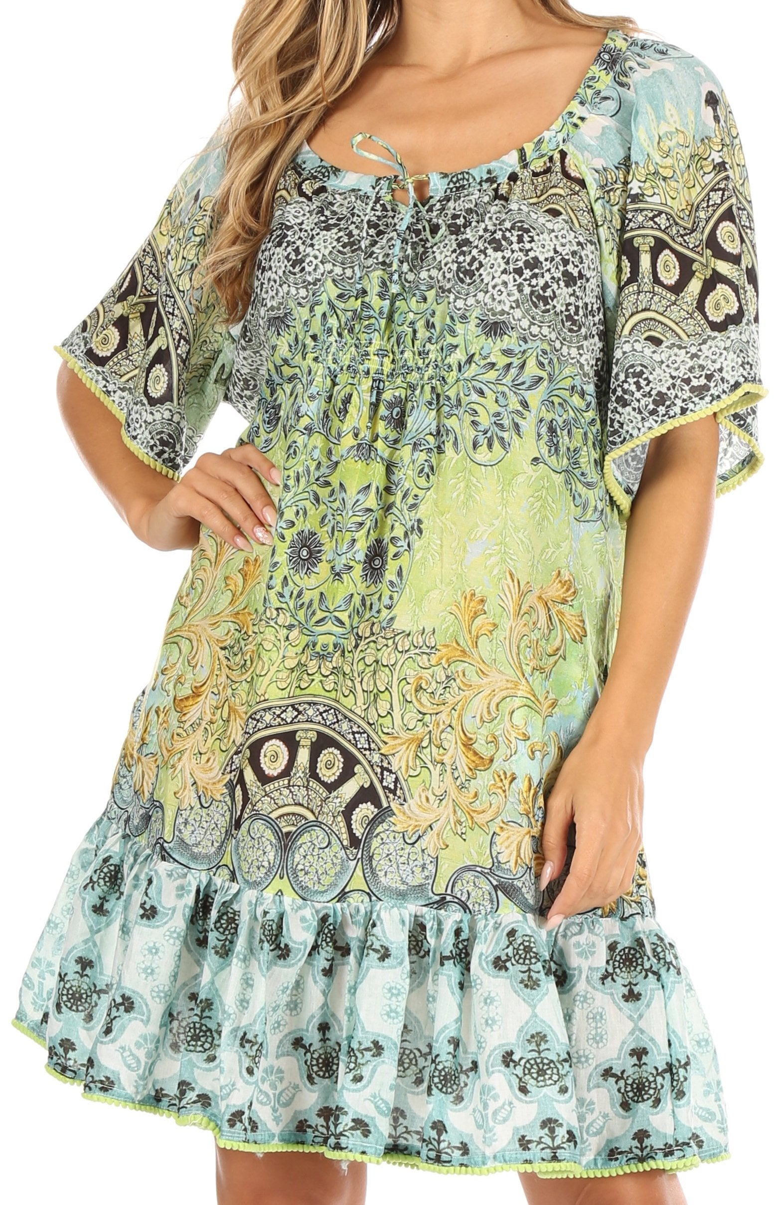Vestido bohemio de verano informal con estampado floral de manga corta para cóctel de Sakkas Eliza para mujer