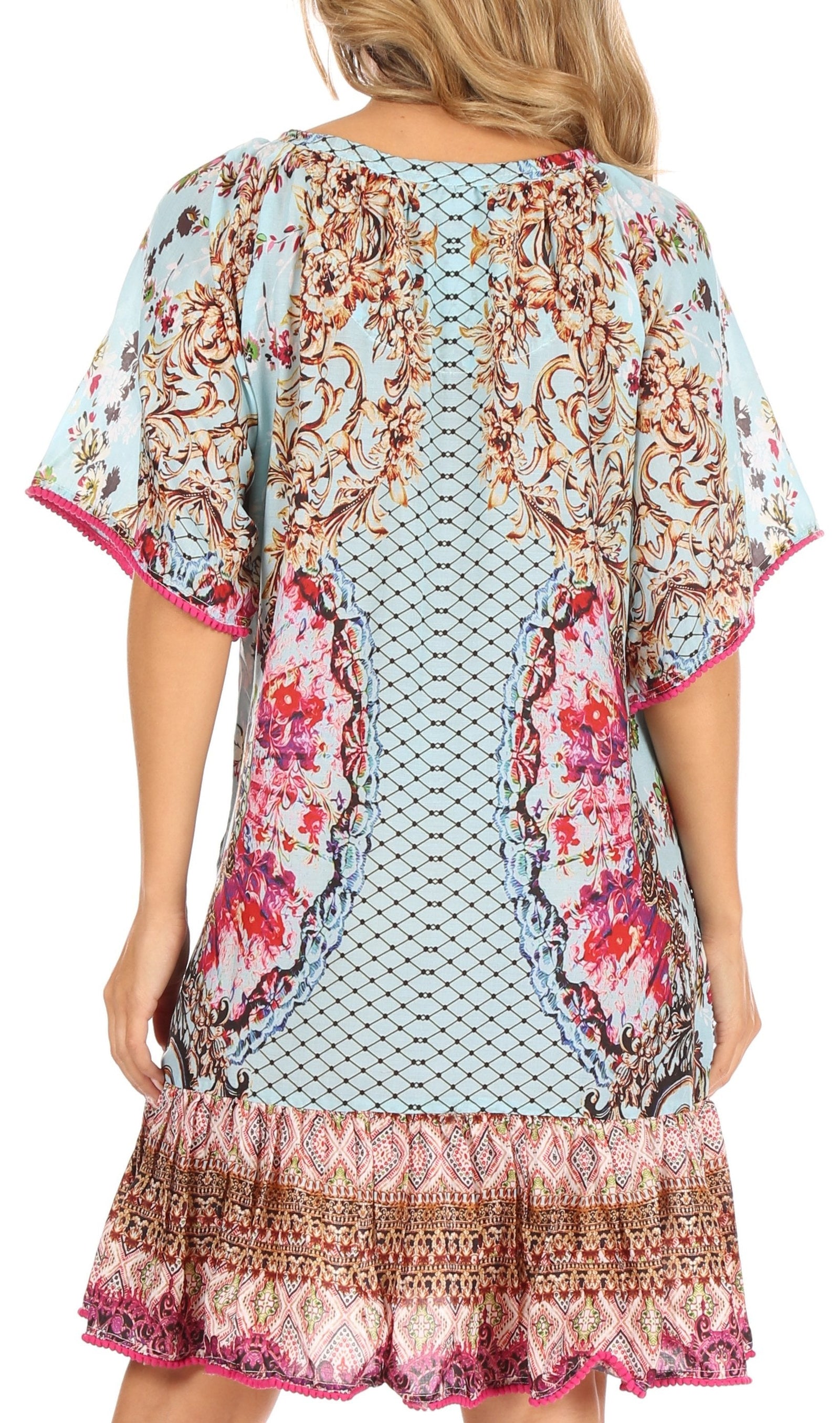 Vestido bohemio de verano informal con estampado floral de manga corta para cóctel de Sakkas Eliza para mujer