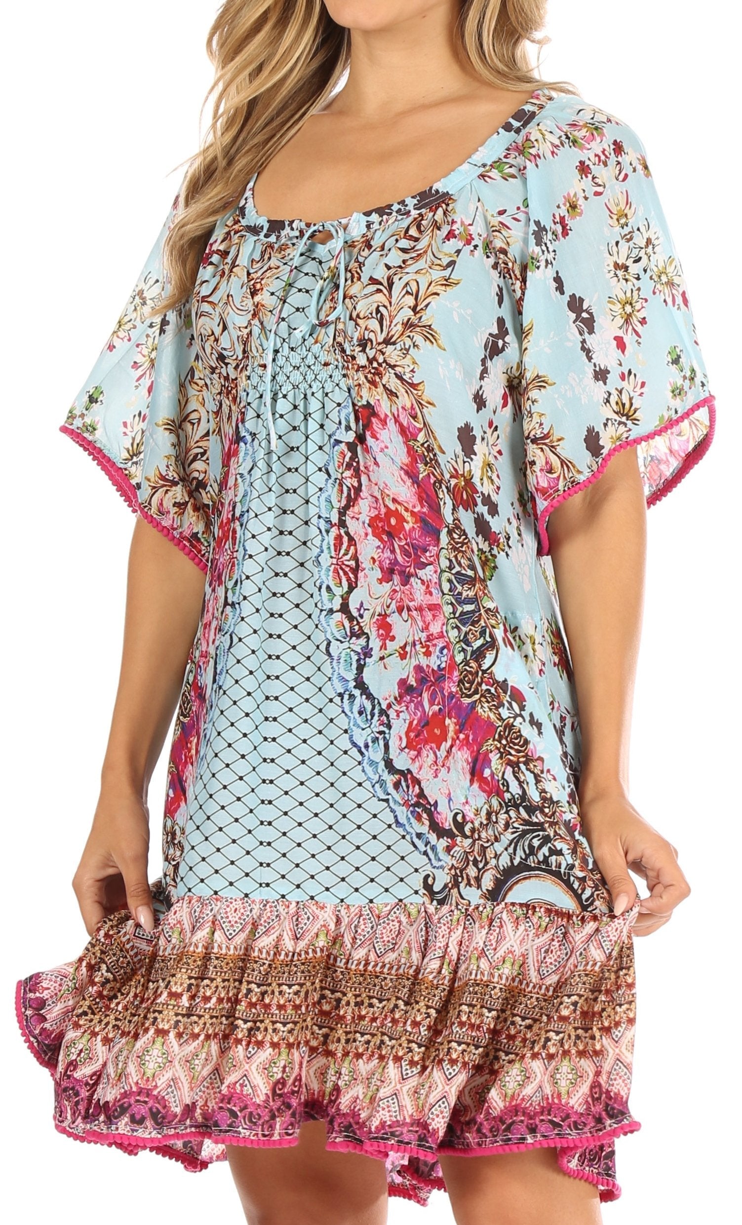 Vestido bohemio de verano informal con estampado floral de manga corta para cóctel de Sakkas Eliza para mujer