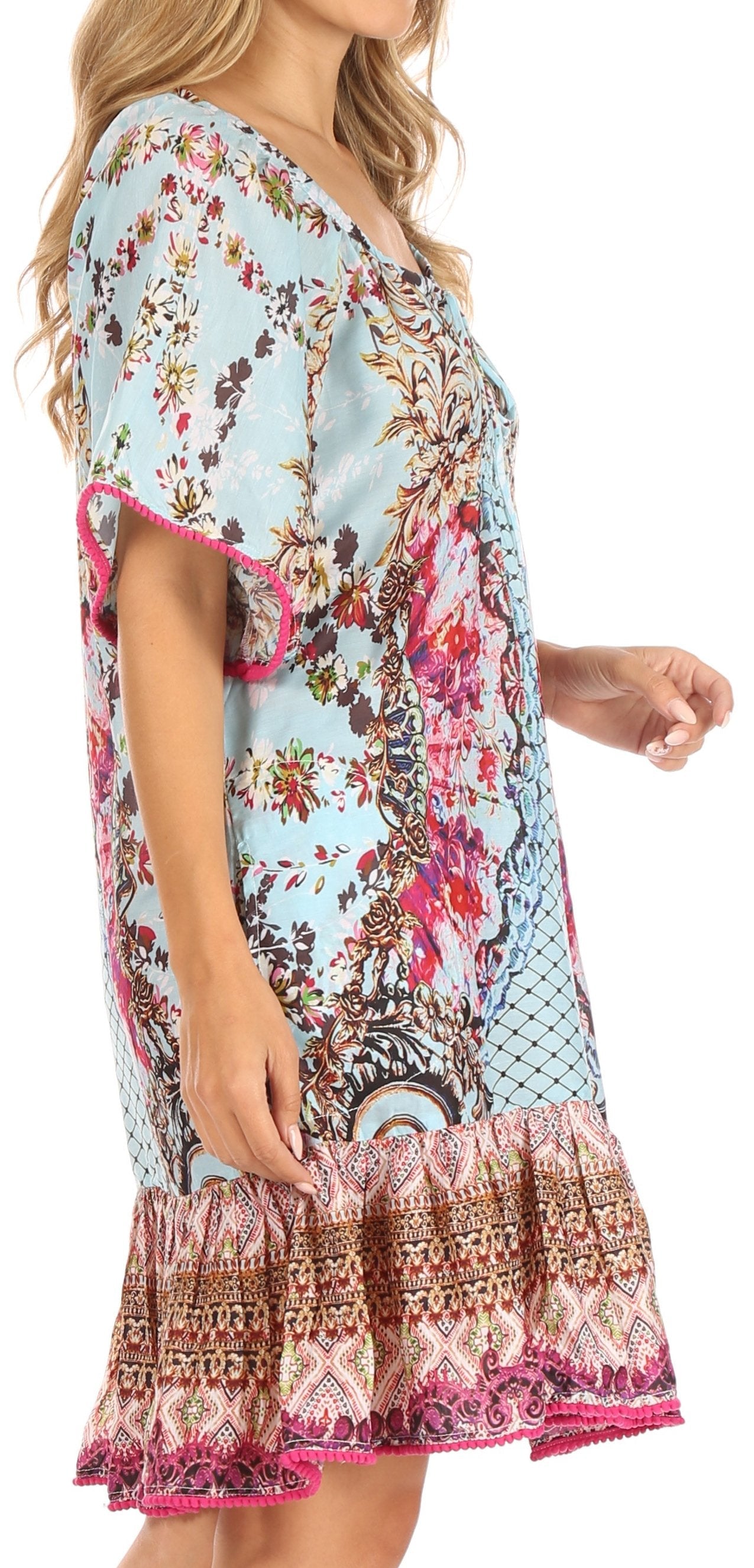 Vestido bohemio de verano informal con estampado floral de manga corta para cóctel de Sakkas Eliza para mujer