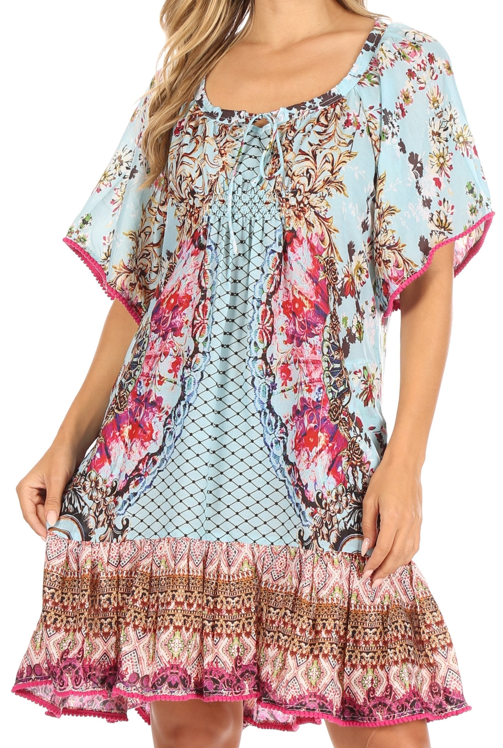 Vestido bohemio de verano informal con estampado floral de manga corta para cóctel de Sakkas Eliza para mujer