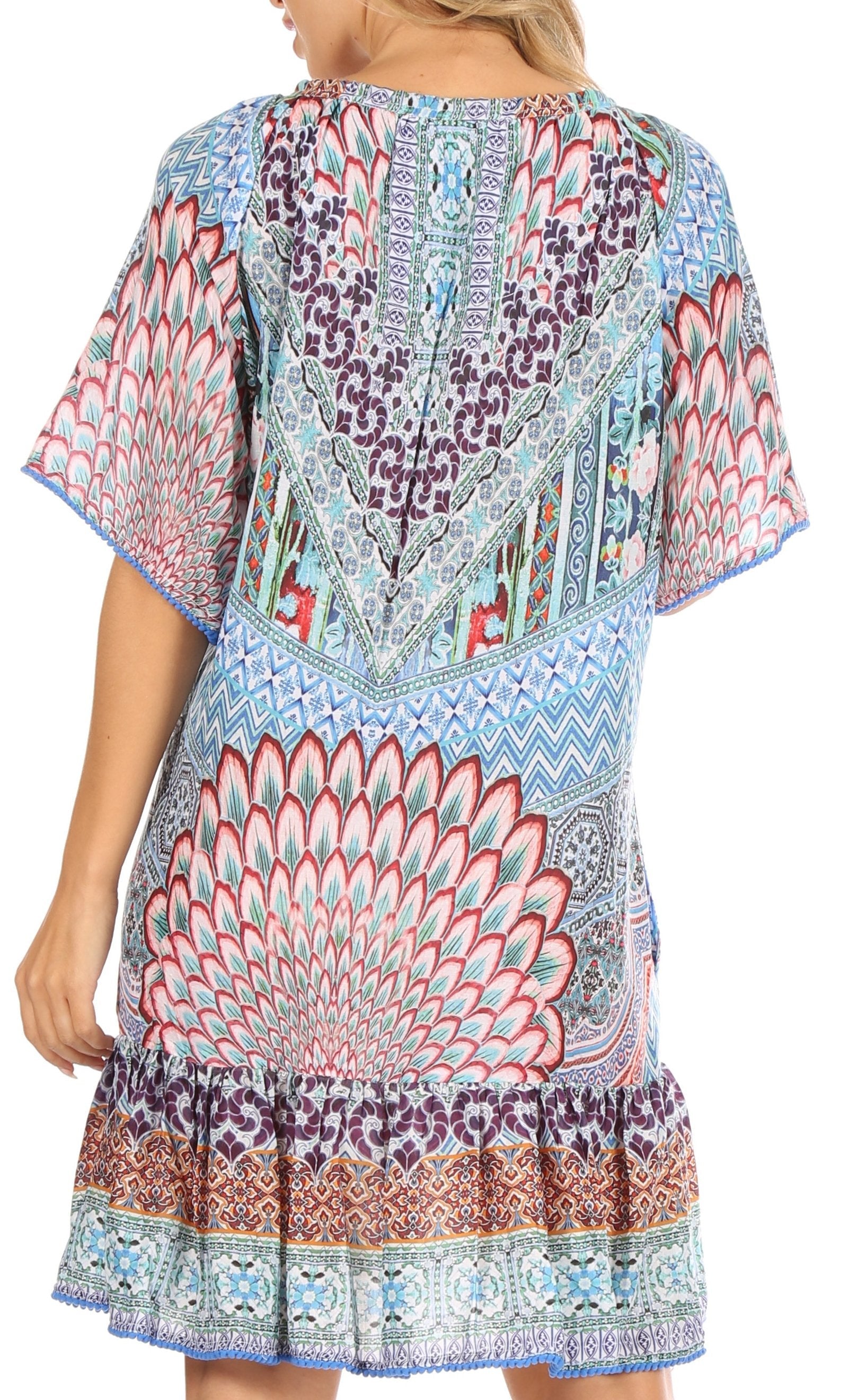Vestido bohemio de verano informal con estampado floral de manga corta para cóctel de Sakkas Eliza para mujer