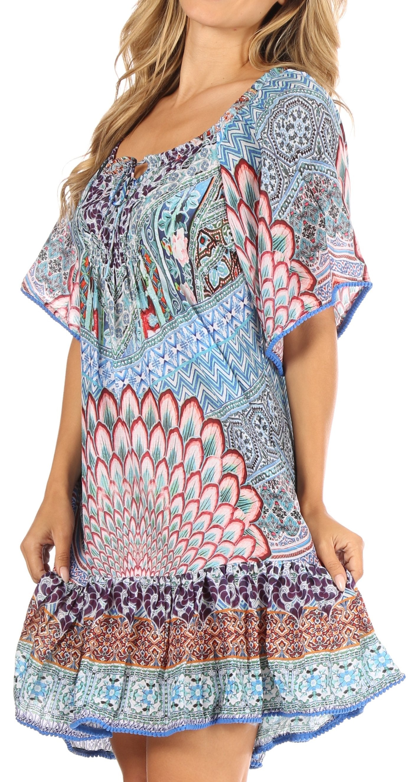 Vestido bohemio de verano informal con estampado floral de manga corta para cóctel de Sakkas Eliza para mujer