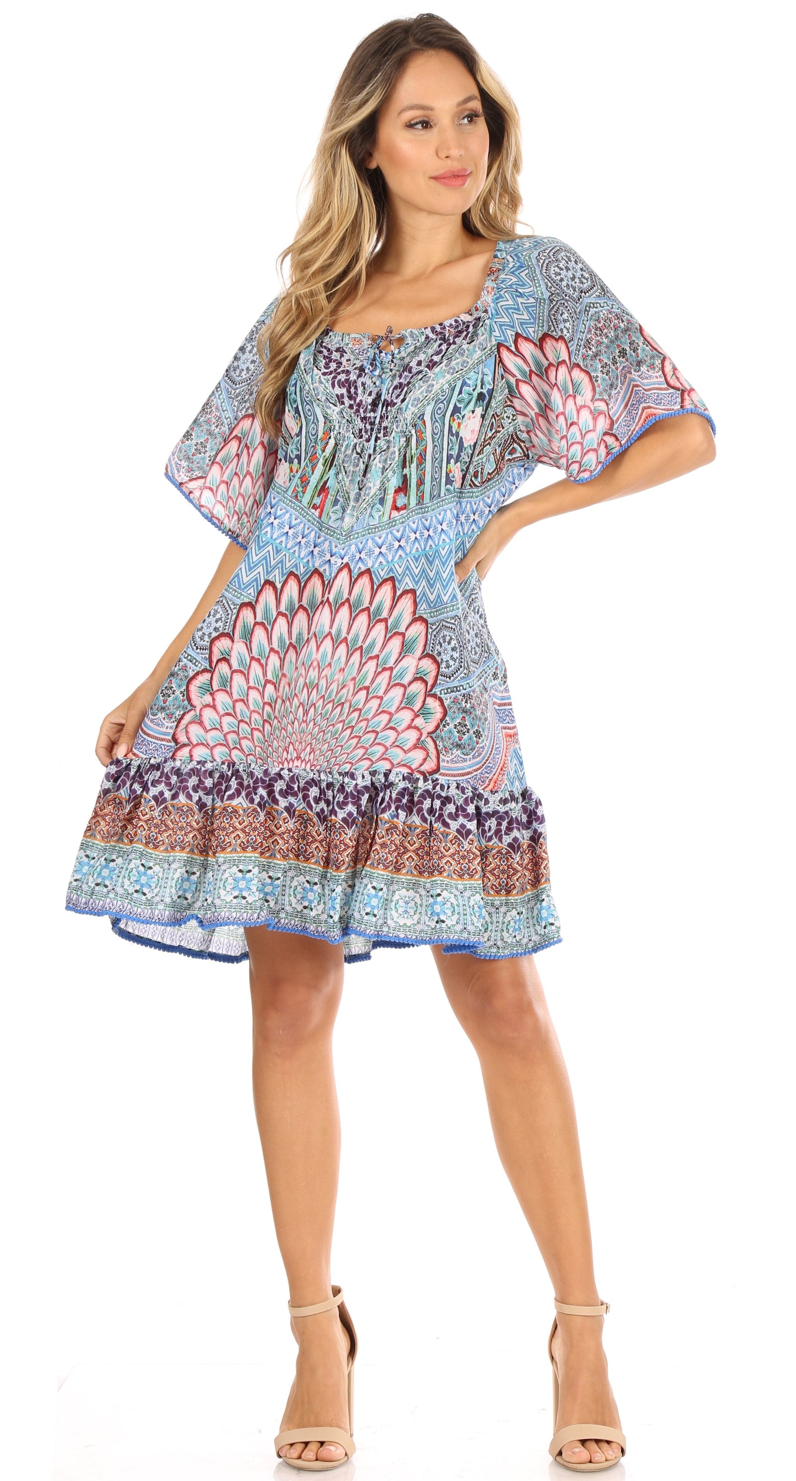 Vestido bohemio de verano informal con estampado floral de manga corta para cóctel de Sakkas Eliza para mujer