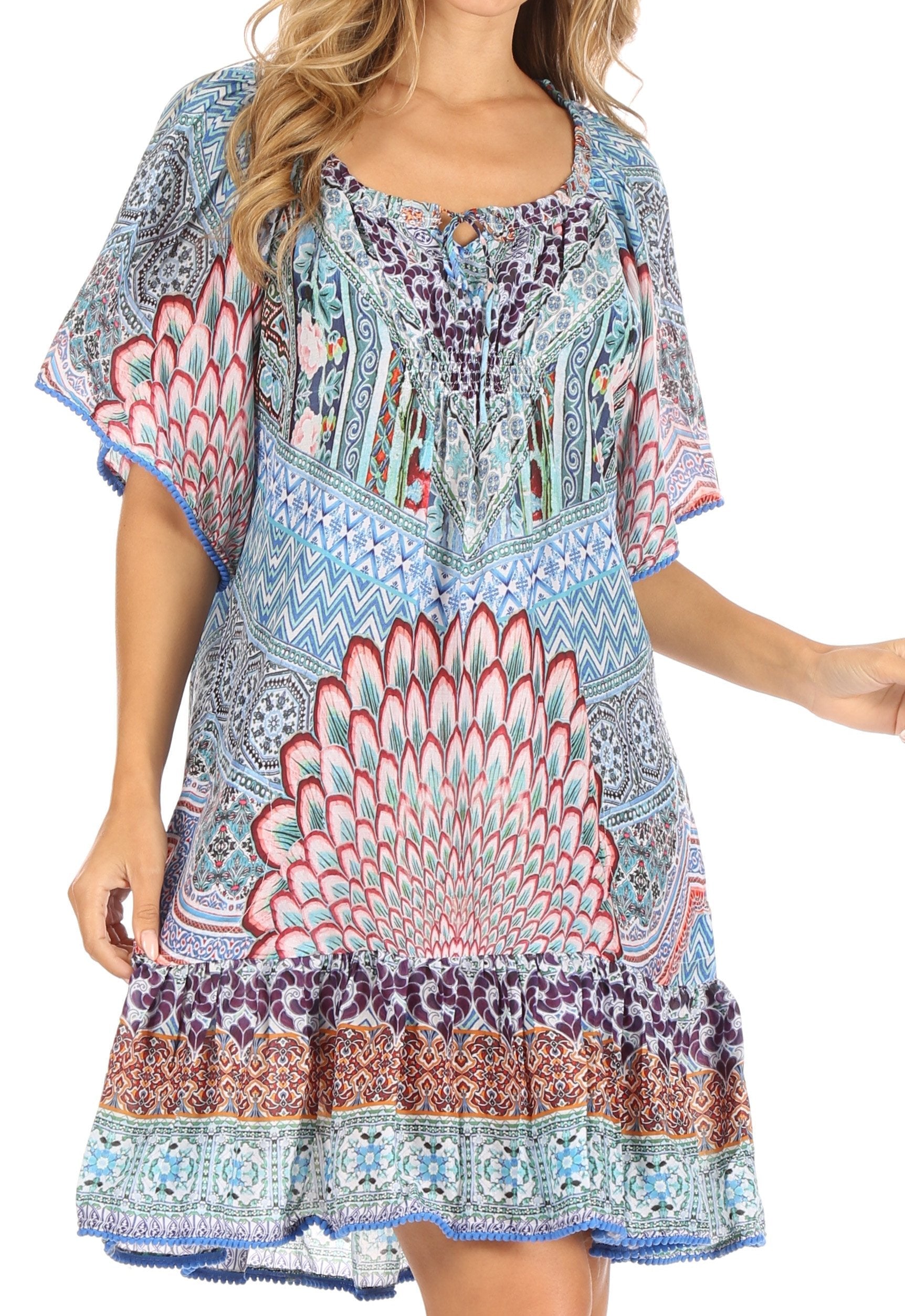 Vestido bohemio de verano informal con estampado floral de manga corta para cóctel de Sakkas Eliza para mujer