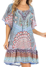 Vestido bohemio de verano informal con estampado floral de manga corta para cóctel de Sakkas Eliza para mujer