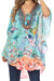 Sakkas Tallulah Wide Circle Blouse V Neck Top With Tassle Ties And Rhinestones