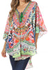 Sakkas Tallulah Wide Circle Blouse V Neck Top With Tassle Ties And Rhinestones