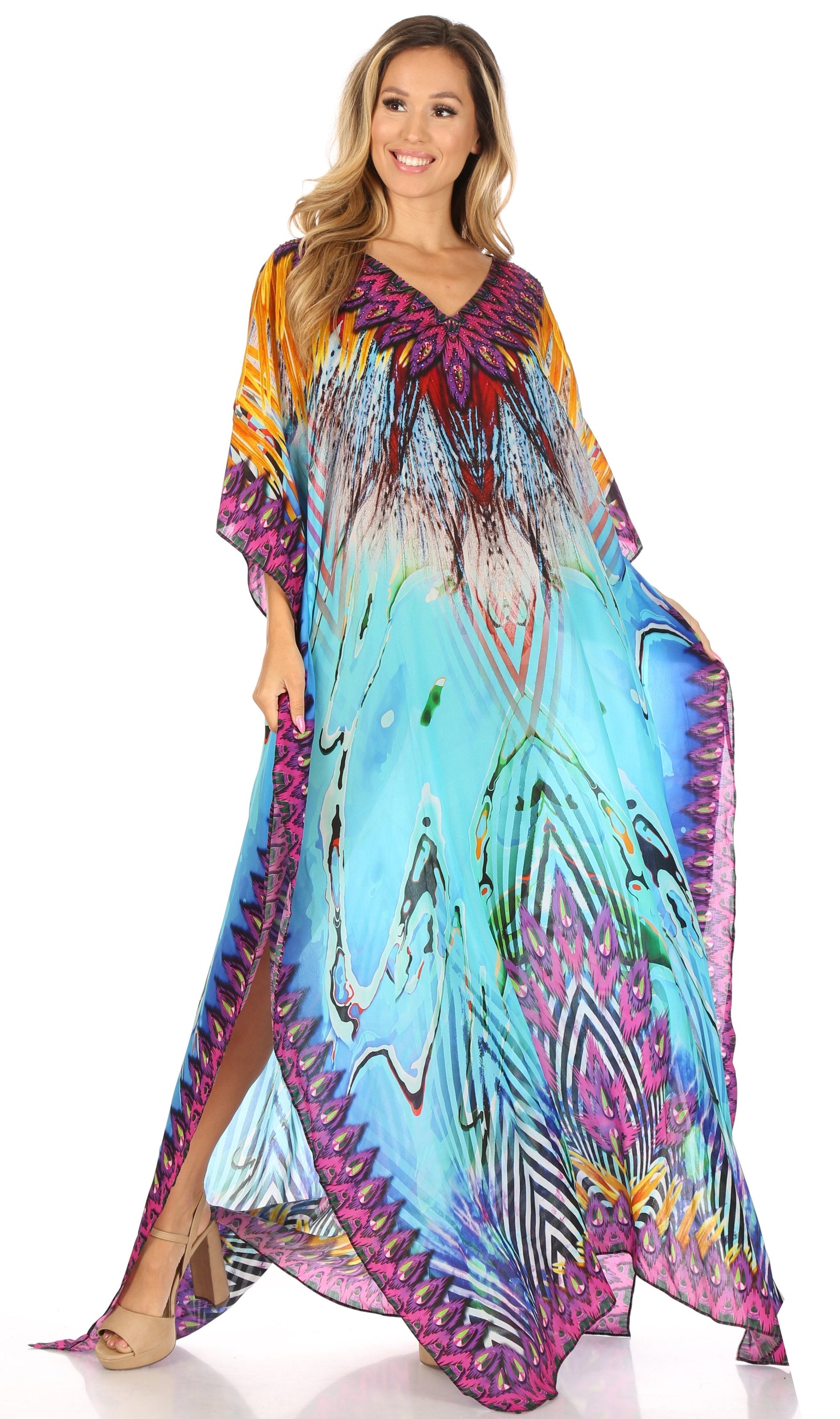 Vestido caftán largo con escote en V y diseño fluido Anahi de Sakkas con diamantes de imitación
