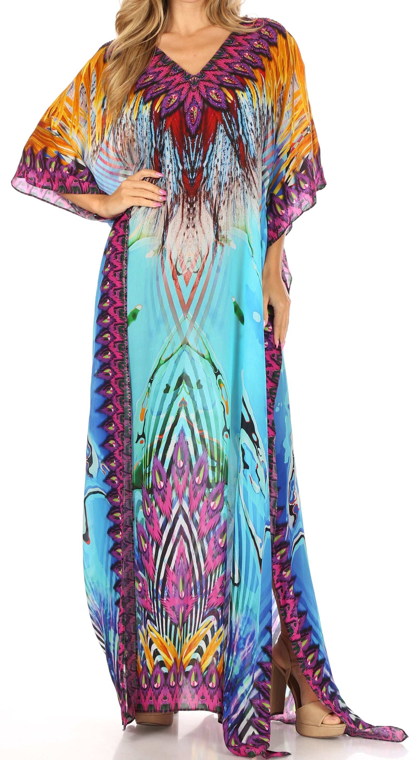 Vestido caftán largo con escote en V y diseño fluido Anahi de Sakkas con diamantes de imitación