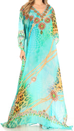 Vestido caftán largo con escote en V y diseño fluido Anahi de Sakkas con diamantes de imitación