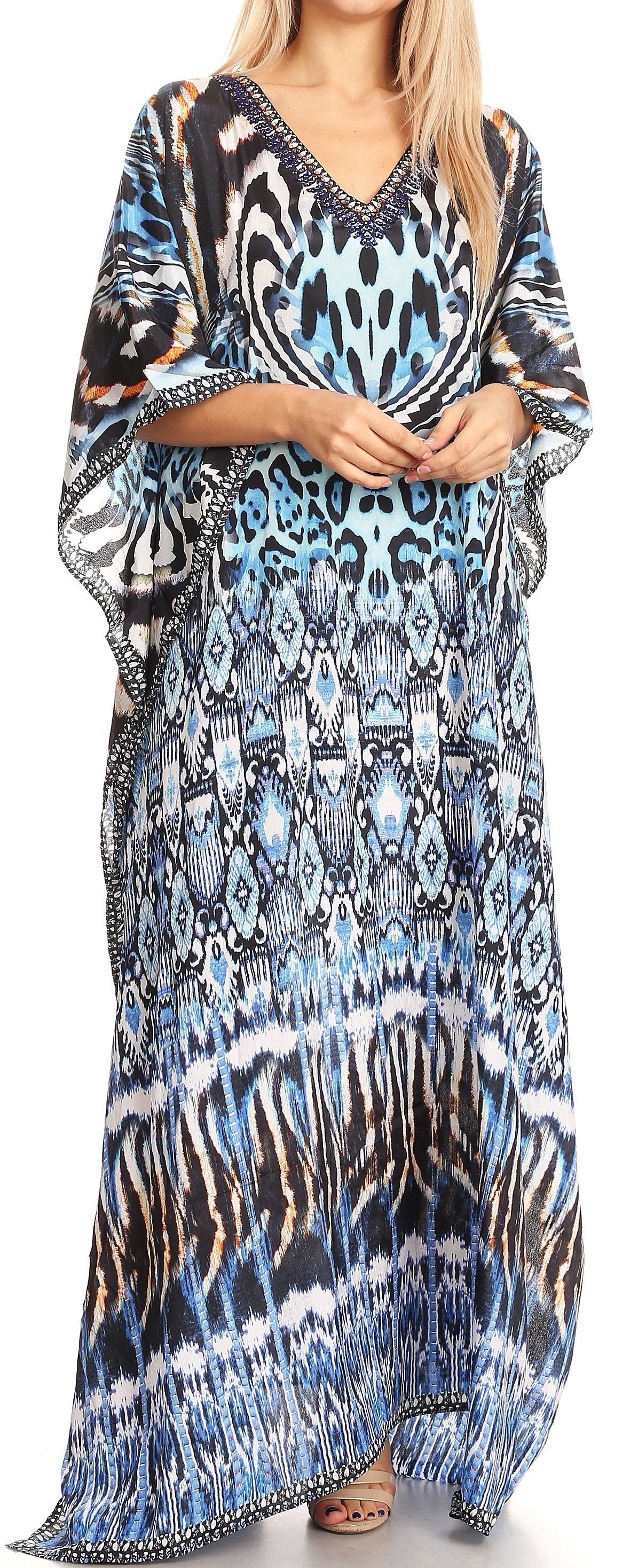 Vestido caftán largo con escote en V y diseño fluido Anahi de Sakkas con diamantes de imitación