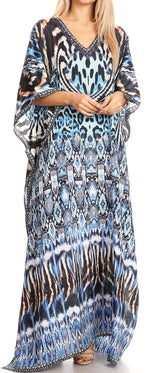 Vestido caftán largo con escote en V y diseño fluido Anahi de Sakkas con diamantes de imitación