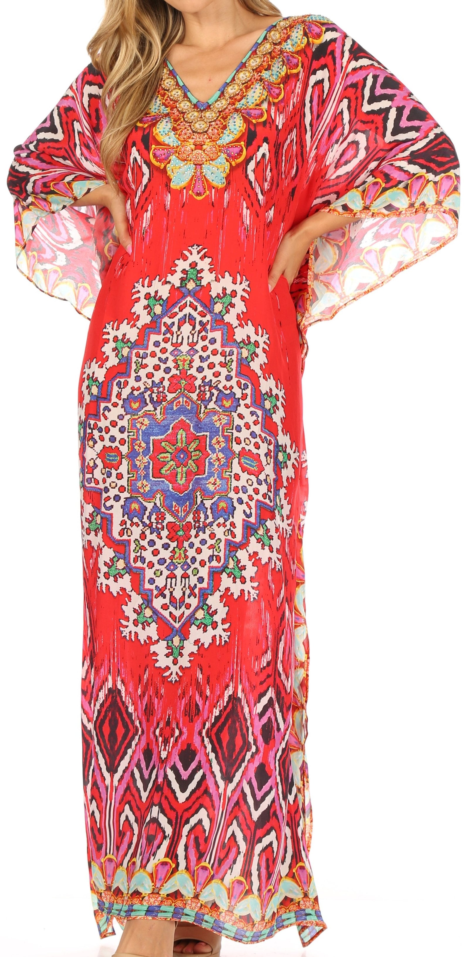 Vestido caftán largo con escote en V y diseño fluido Anahi de Sakkas con diamantes de imitación