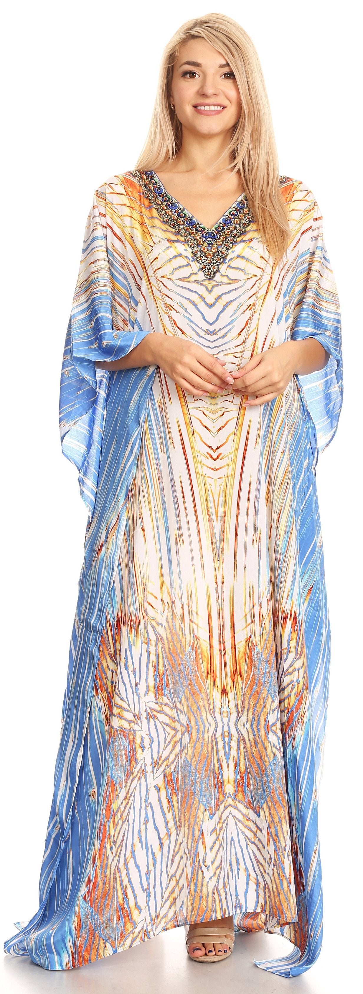 Vestido caftán largo con escote en V y diseño fluido Anahi de Sakkas con diamantes de imitación