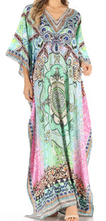 Vestido caftán largo con escote en V y diseño fluido Anahi de Sakkas con diamantes de imitación