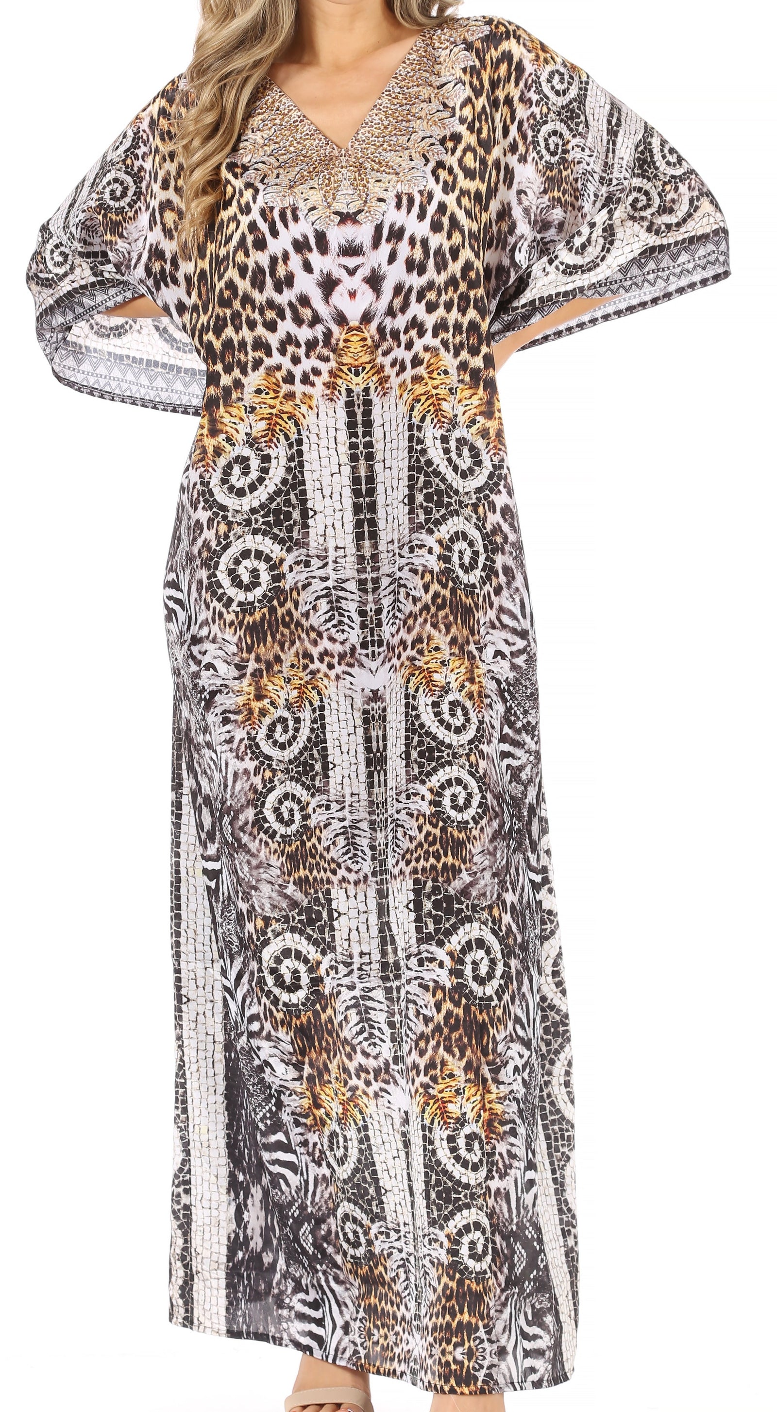 Vestido caftán largo con escote en V y diseño fluido Anahi de Sakkas con diamantes de imitación