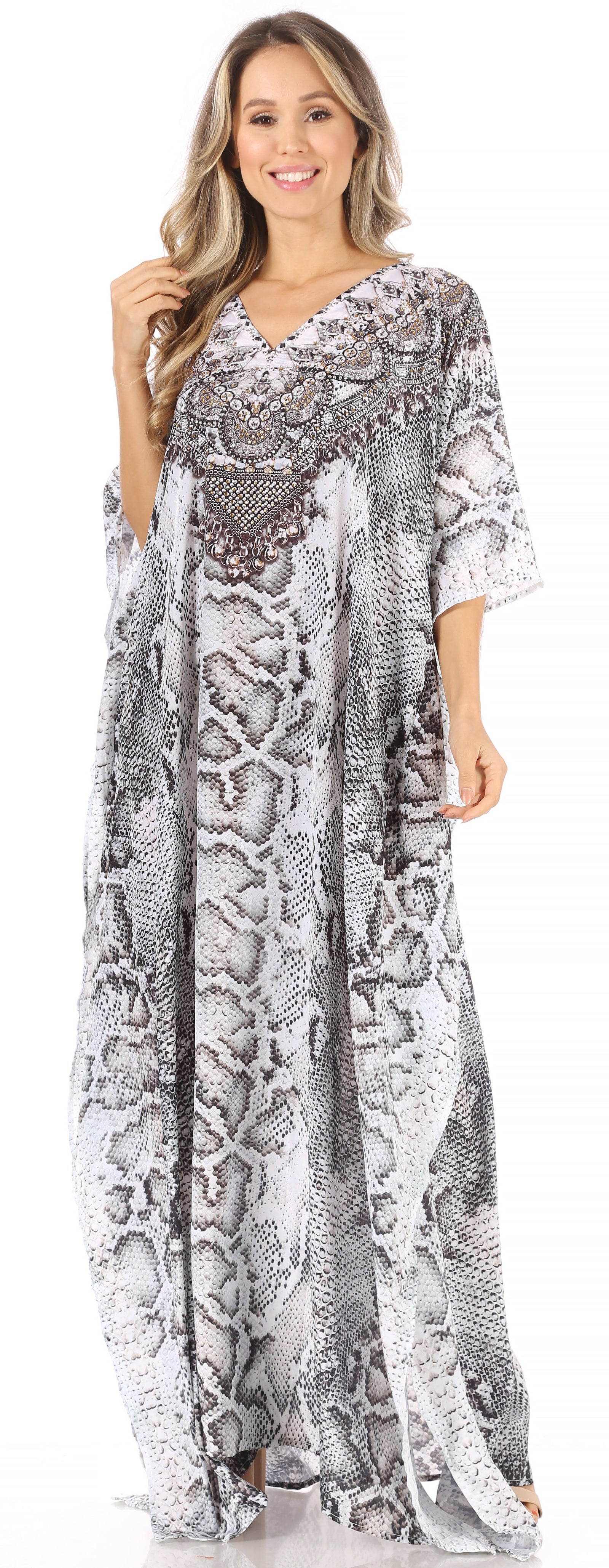 Vestido caftán largo con escote en V y diseño fluido Anahi de Sakkas con diamantes de imitación