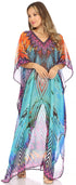 Vestido caftán largo con diseño estampado Wilder de Sakkas y cristales transparentes.