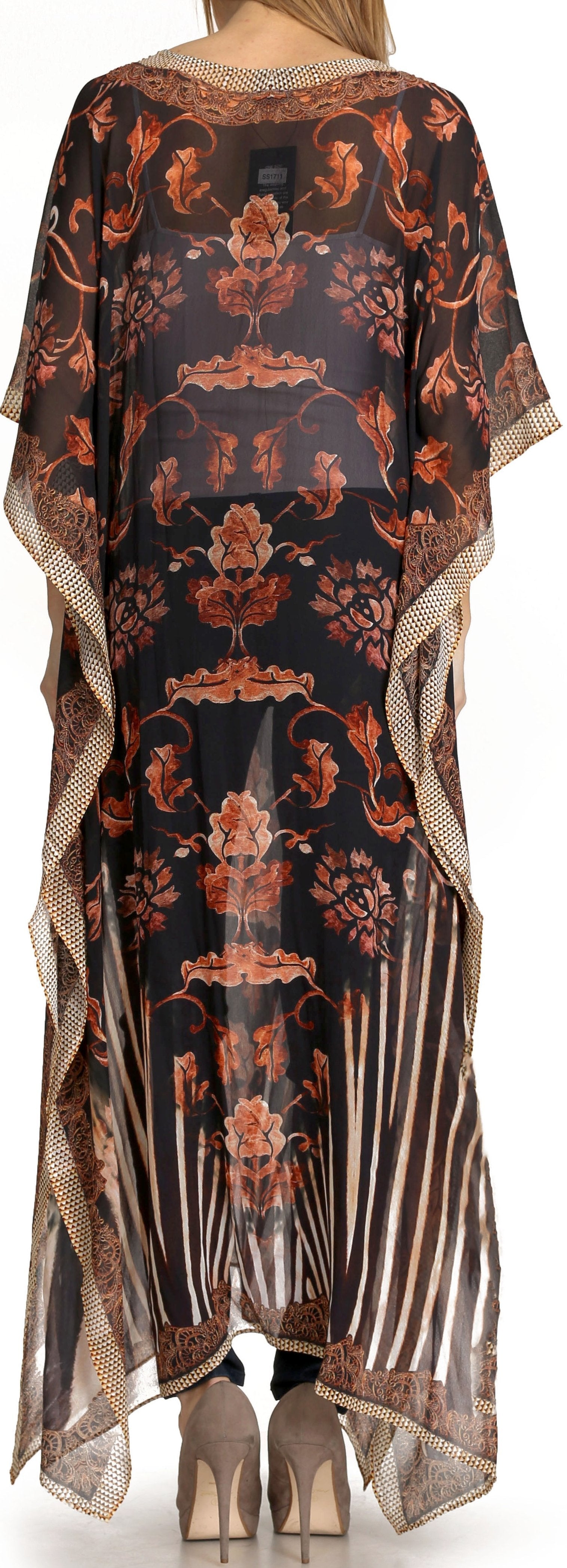 Vestido caftán largo con diseño estampado Wilder de Sakkas y cristales transparentes.