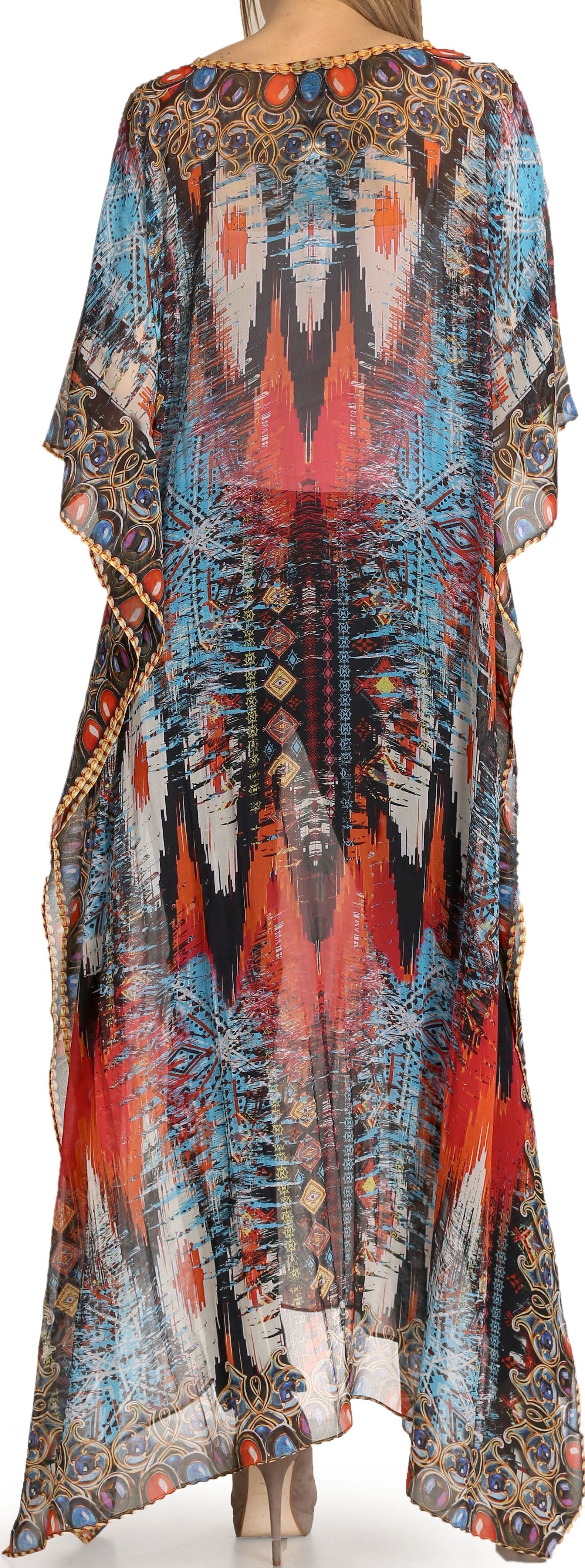 Vestido caftán largo con diseño estampado Wilder de Sakkas y cristales transparentes.