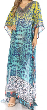 Vestido caftán largo con diseño estampado Wilder de Sakkas y cristales transparentes.