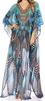 Vestido caftán largo con diseño estampado Wilder de Sakkas y cristales transparentes.