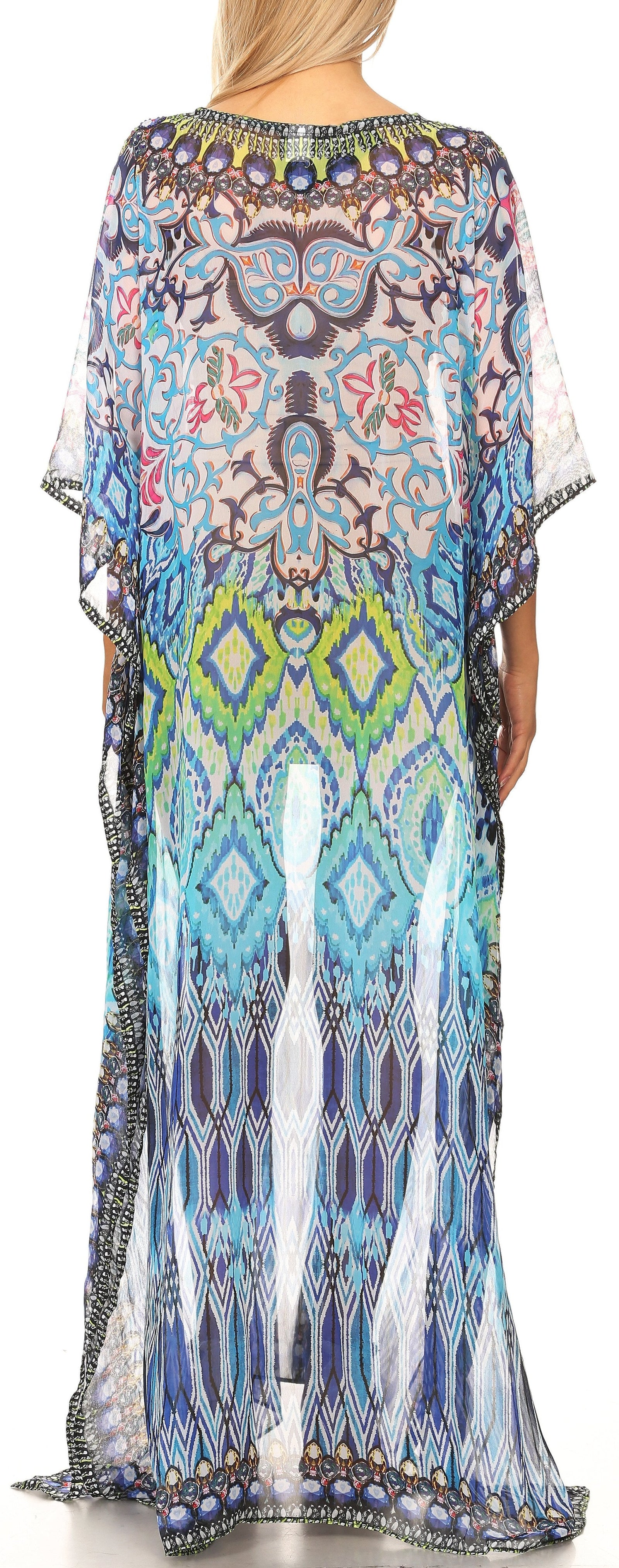 Vestido caftán largo con diseño estampado Wilder de Sakkas y cristales transparentes.