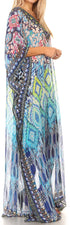 Vestido caftán largo con diseño estampado Wilder de Sakkas y cristales transparentes.