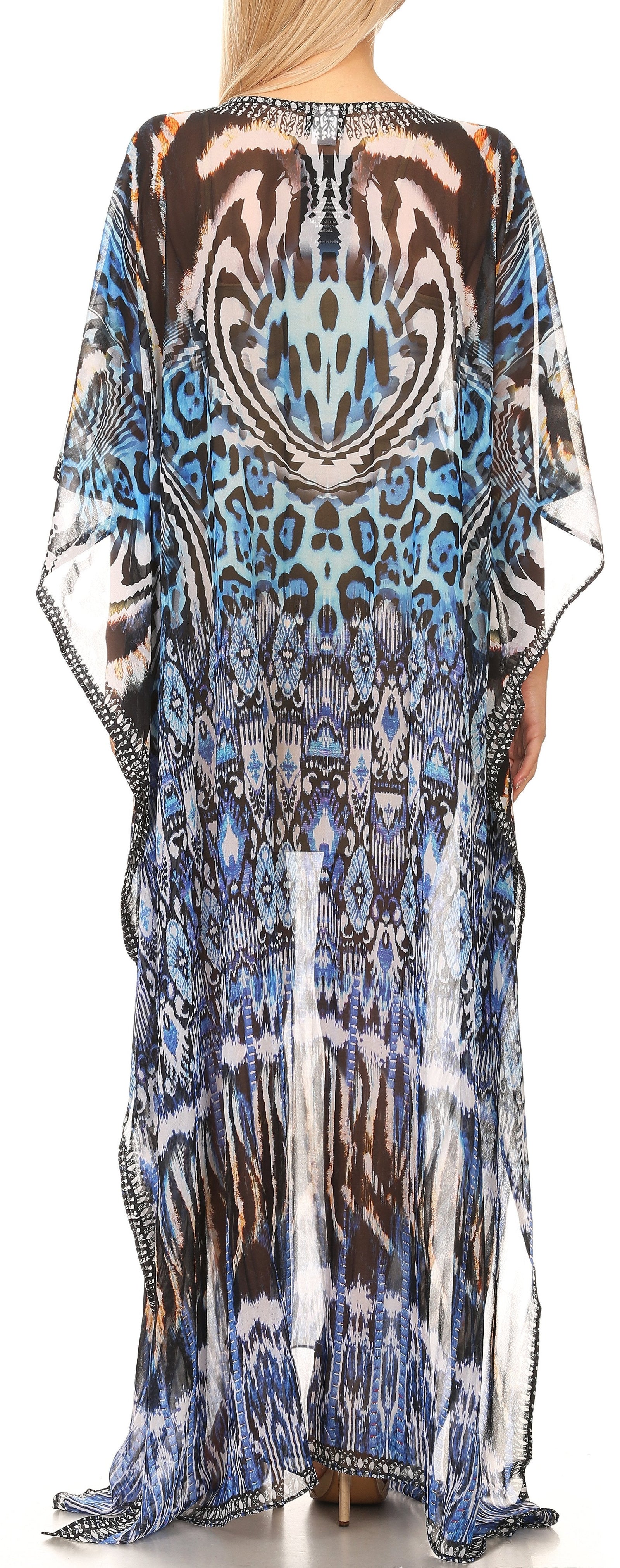 Vestido caftán largo con diseño estampado Wilder de Sakkas y cristales transparentes.
