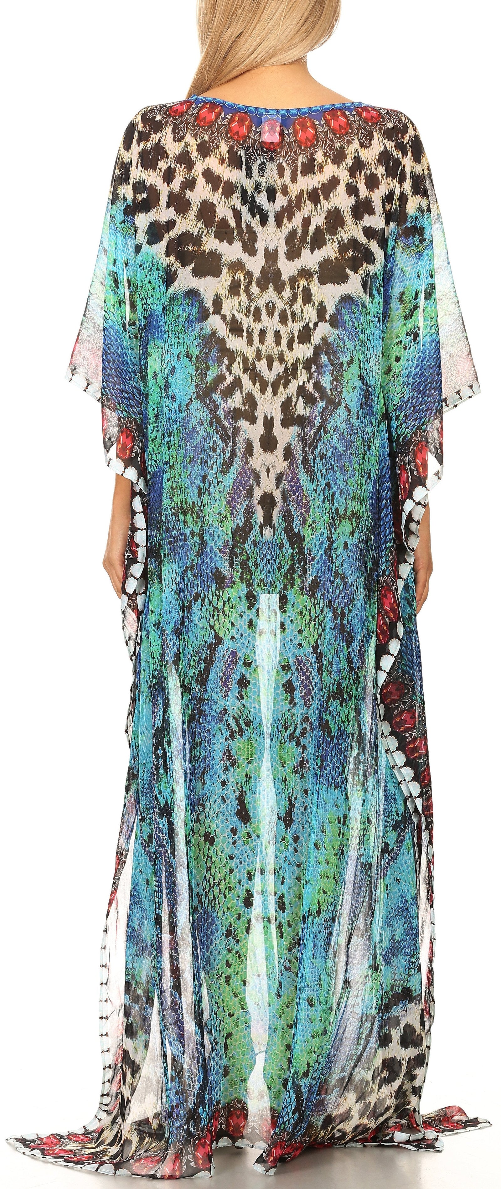 Vestido caftán largo con diseño estampado Wilder de Sakkas y cristales transparentes.