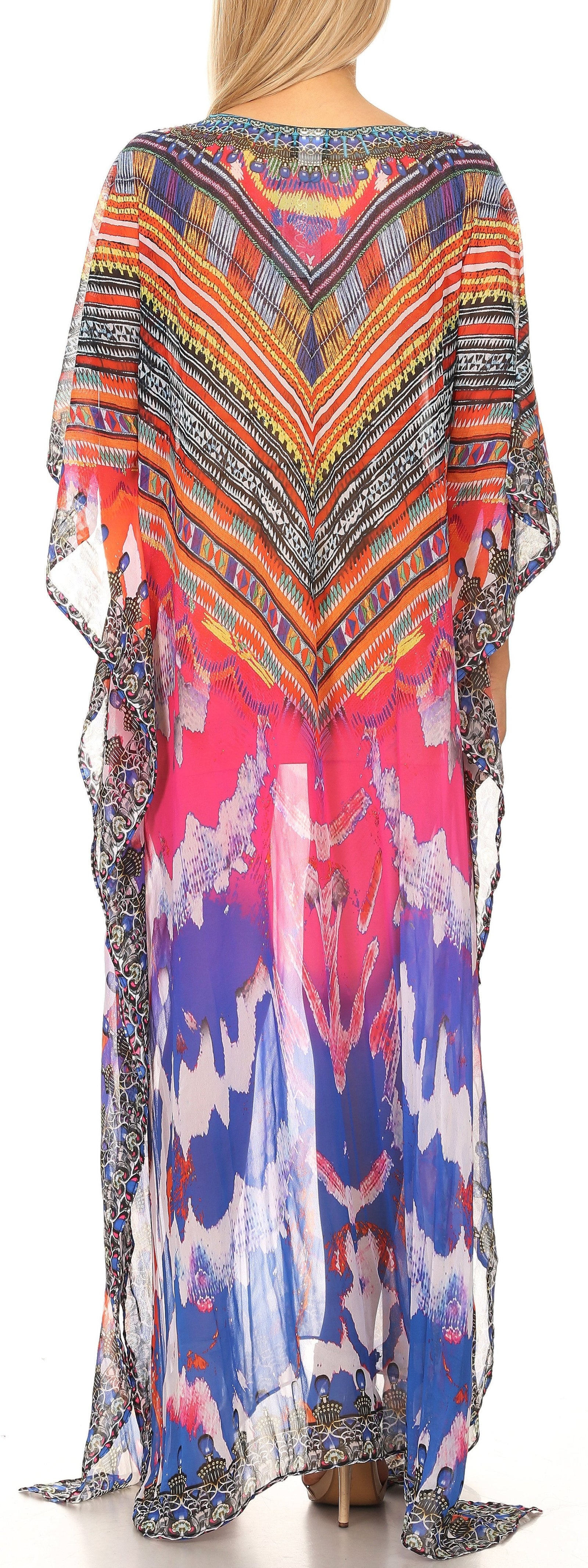Vestido caftán largo con diseño estampado Wilder de Sakkas y cristales transparentes.