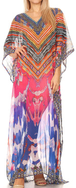 Vestido caftán largo con diseño estampado Wilder de Sakkas y cristales transparentes.