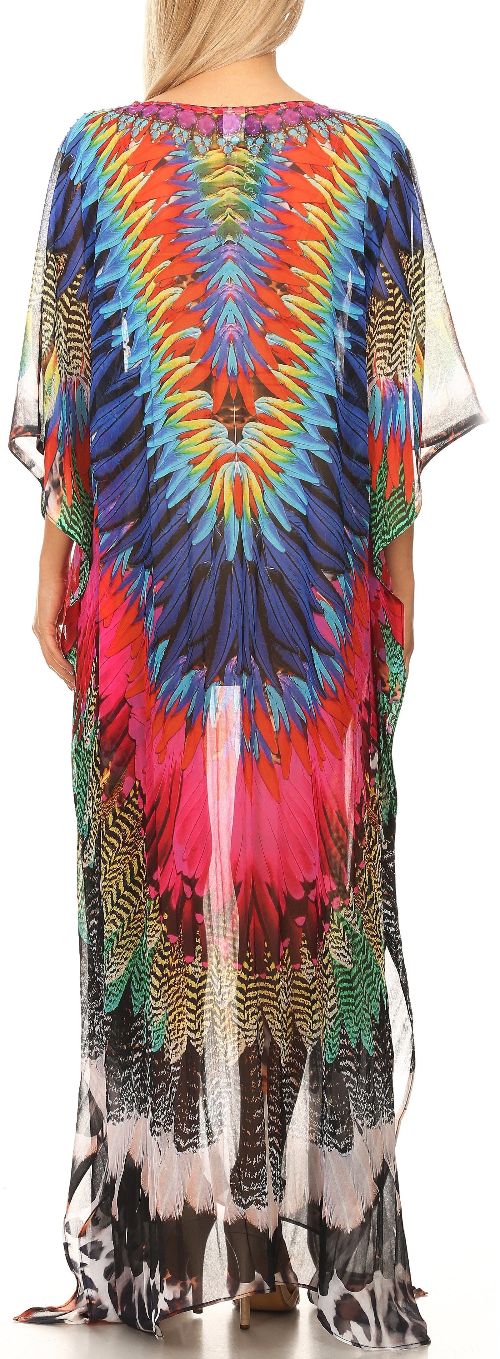 Vestido caftán largo con diseño estampado Wilder de Sakkas y cristales transparentes.