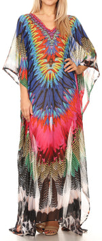 Vestido caftán largo con diseño estampado Wilder de Sakkas y cristales transparentes.