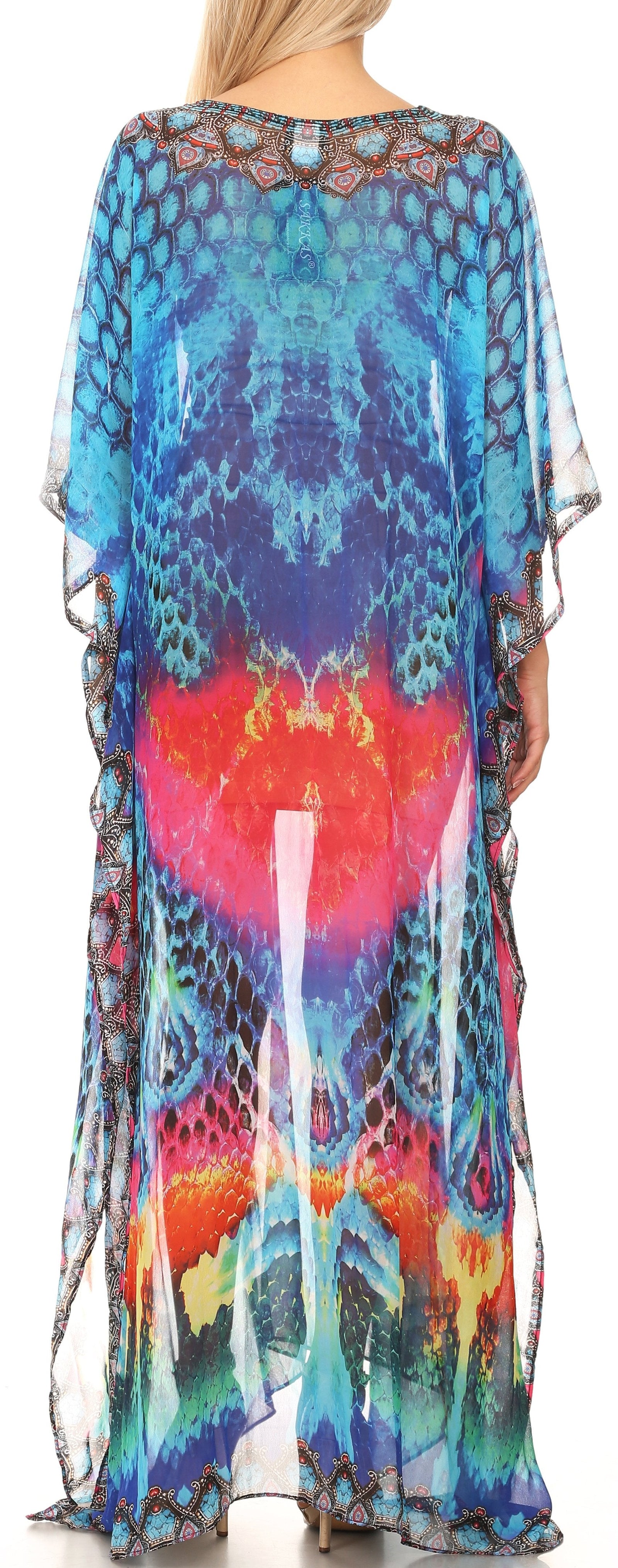 Vestido caftán largo con diseño estampado Wilder de Sakkas y cristales transparentes.