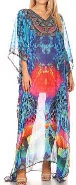 Vestido caftán largo con diseño estampado Wilder de Sakkas y cristales transparentes.