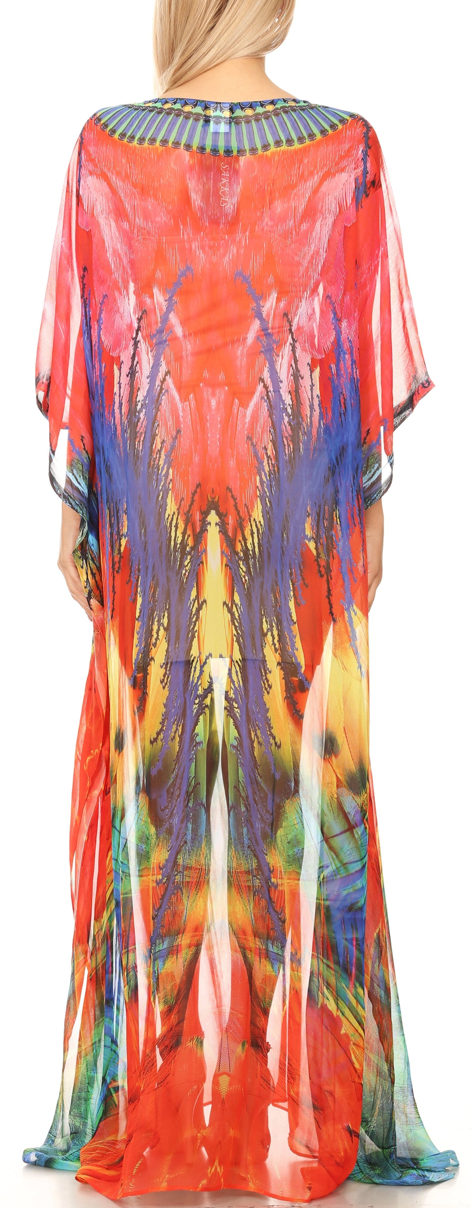 Vestido caftán largo con diseño estampado Wilder de Sakkas y cristales transparentes.