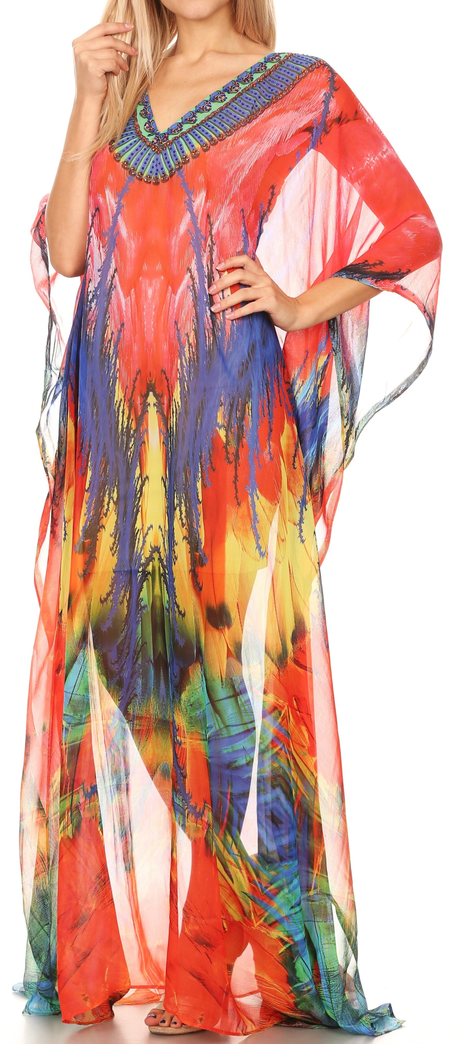 Vestido caftán largo con diseño estampado Wilder de Sakkas y cristales transparentes.