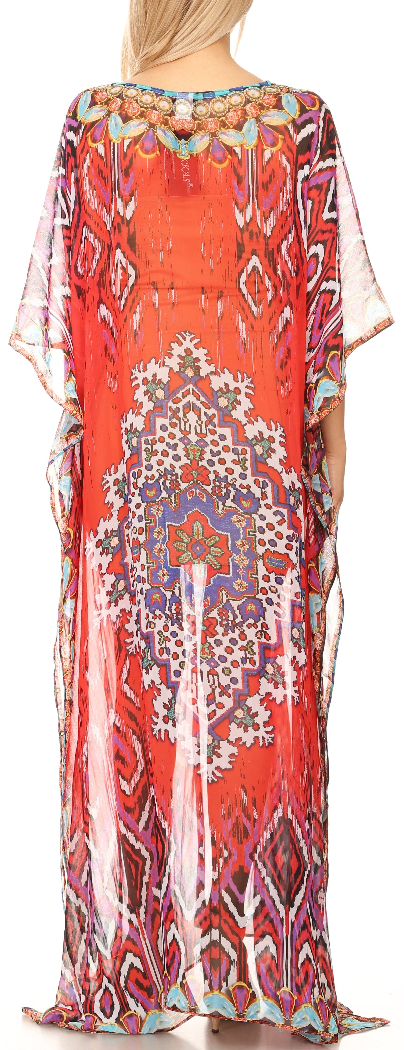 Vestido caftán largo con diseño estampado Wilder de Sakkas y cristales transparentes.