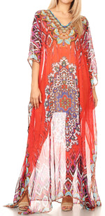 Vestido caftán largo con diseño estampado Wilder de Sakkas y cristales transparentes.