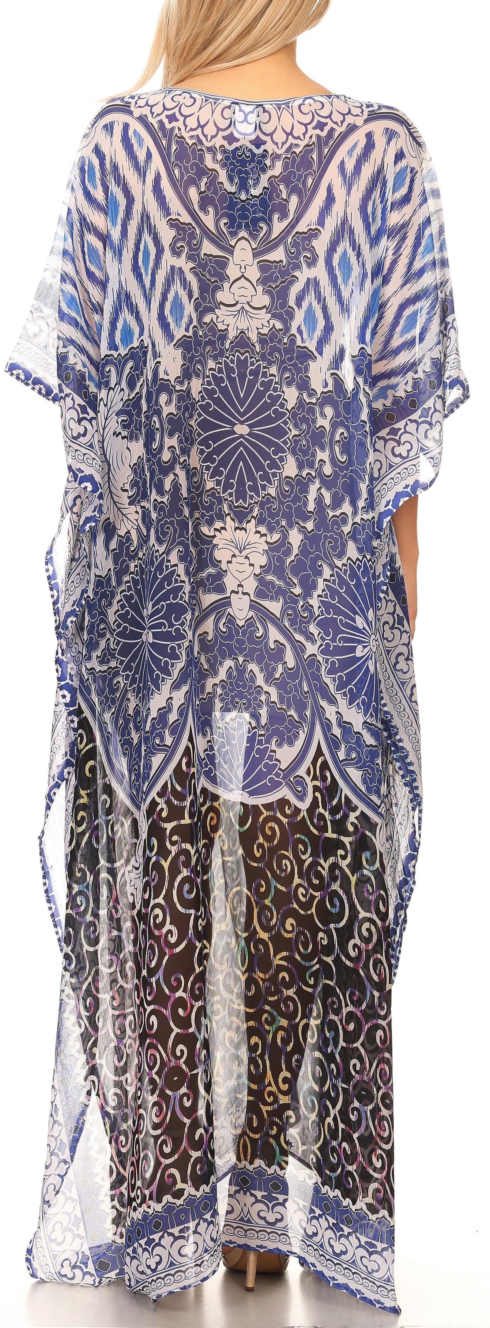 Vestido caftán largo con diseño estampado Wilder de Sakkas y cristales transparentes.
